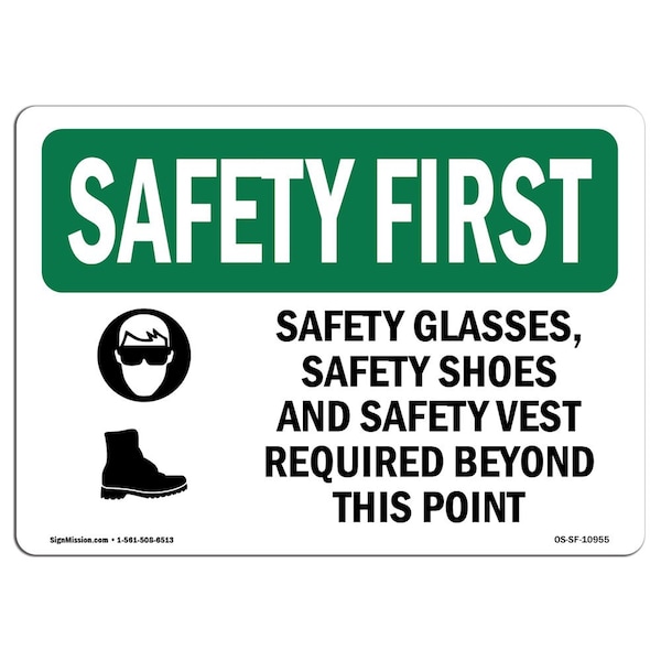 OSHA Sign, Glasses Shoes W/ Symbol, 18in X 12in Aluminum, 18" W, 12" H, Landscape